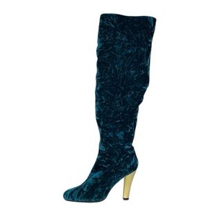 Nuovo Elegant Teal Crushed Velvet Over the Knee High Boots Size 7